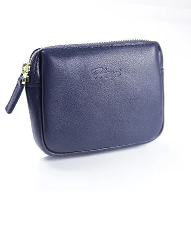 Cute Women Navy Leather Mini Zip Billfold Wallet Coin Wallet Small Zip Change Wallets For Women