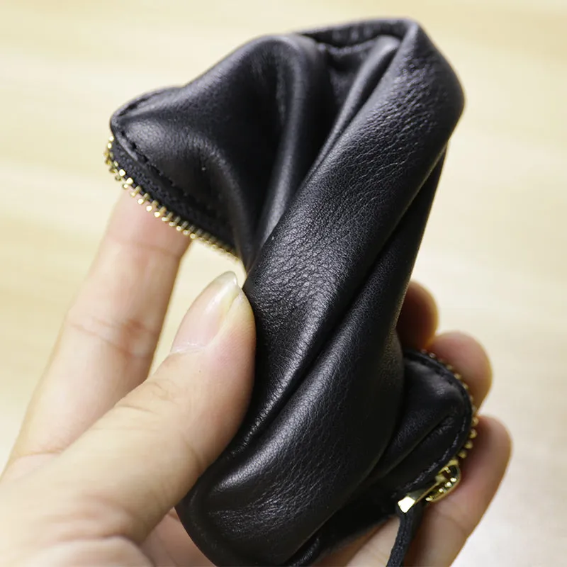 Cute Women Navy Leather Mini Zip Billfold Wallet Coin Wallet Small Zip Change Wallets For Women