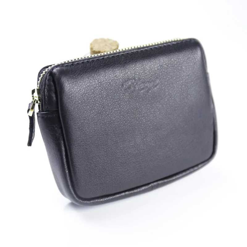 Cute Women Navy Leather Mini Zip Billfold Wallet Coin Wallet Small Zip Change Wallets For Women