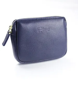 Cute Women Navy Leather Mini Zip Billfold Wallet Coin Wallet Small Zip Change Wallets For Women