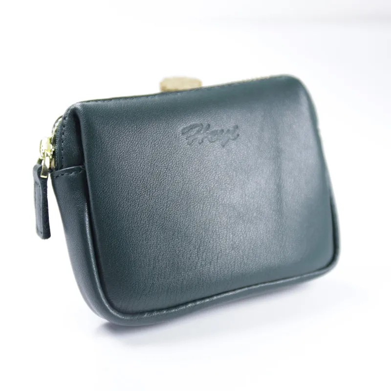Cute Women Navy Leather Mini Zip Billfold Wallet Coin Wallet Small Zip Change Wallets For Women