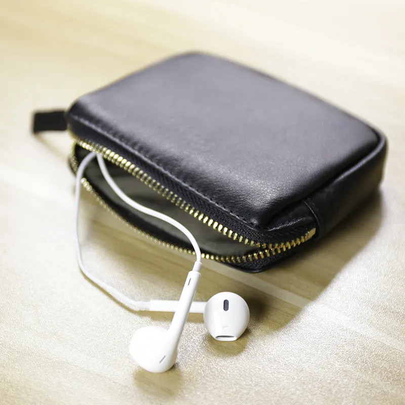 Cute Women Navy Leather Mini Zip Billfold Wallet Coin Wallet Small Zip Change Wallets For Women
