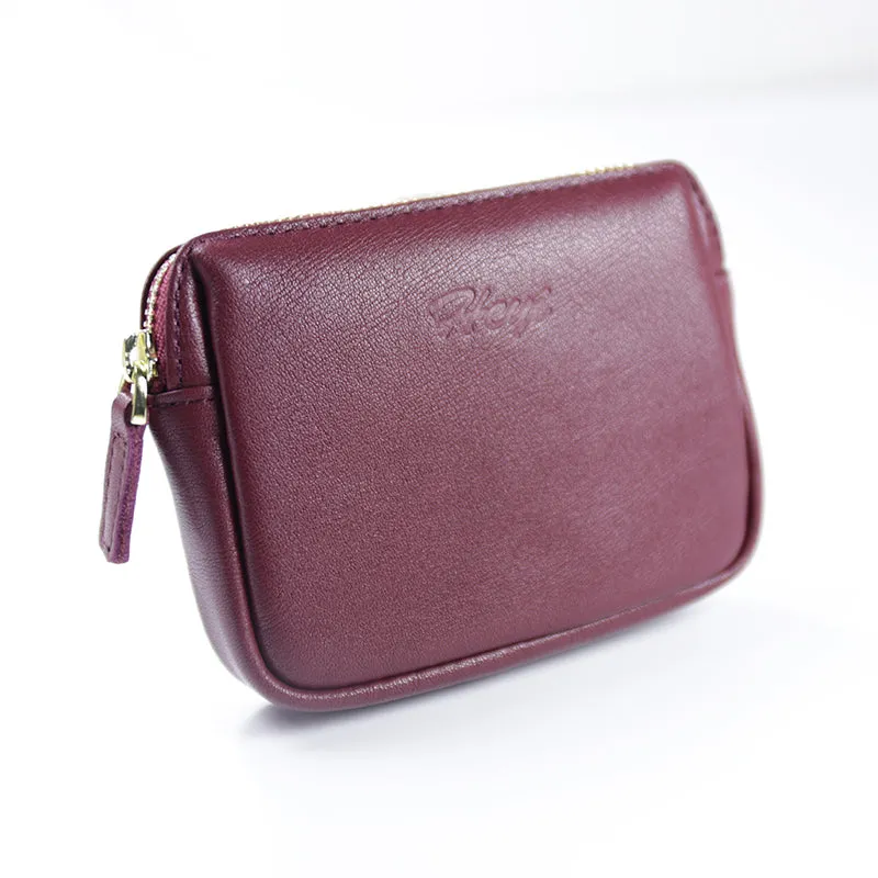 Cute Women Navy Leather Mini Zip Billfold Wallet Coin Wallet Small Zip Change Wallets For Women