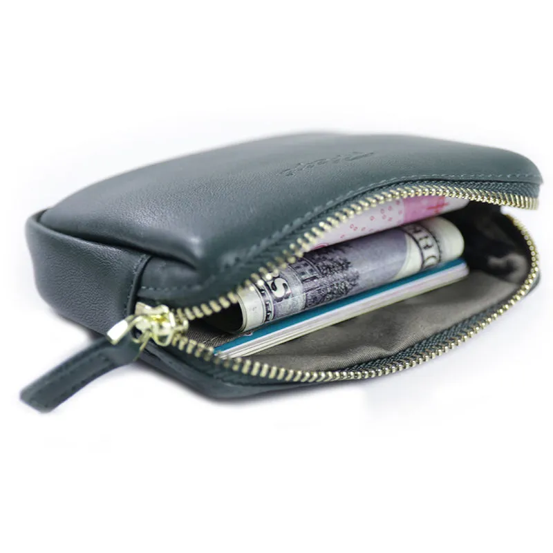 Cute Women Navy Leather Mini Zip Billfold Wallet Coin Wallet Small Zip Change Wallets For Women