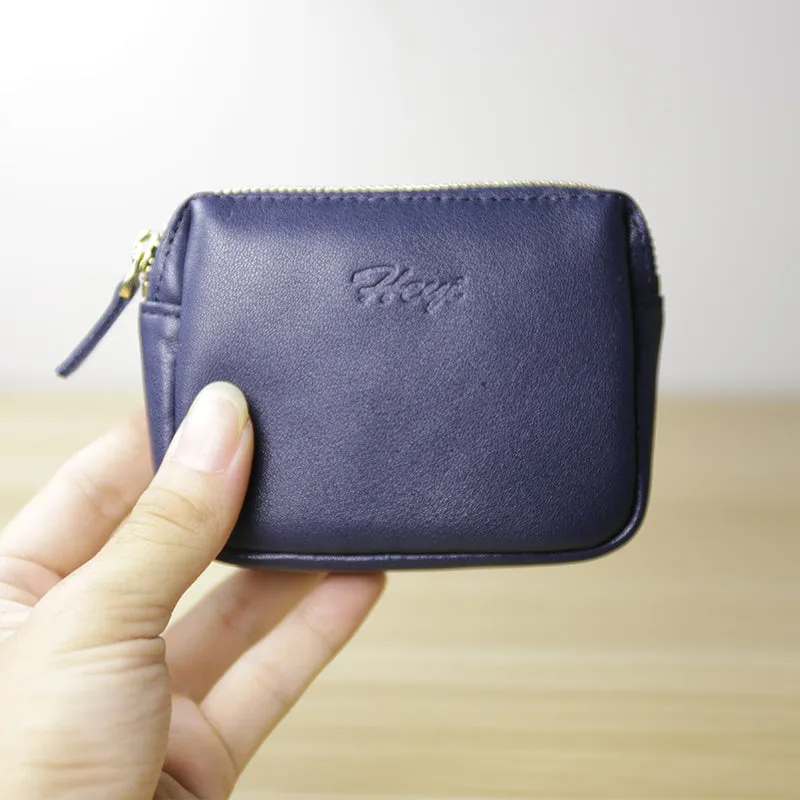 Cute Women Navy Leather Mini Zip Billfold Wallet Coin Wallet Small Zip Change Wallets For Women