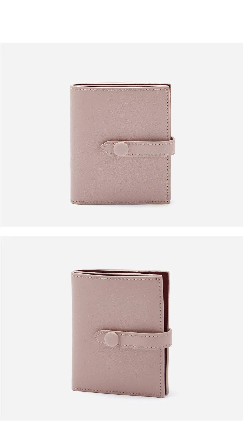 Cute Women Pink Leather Small Wallet Billfold Vertical Card Wallet For Women