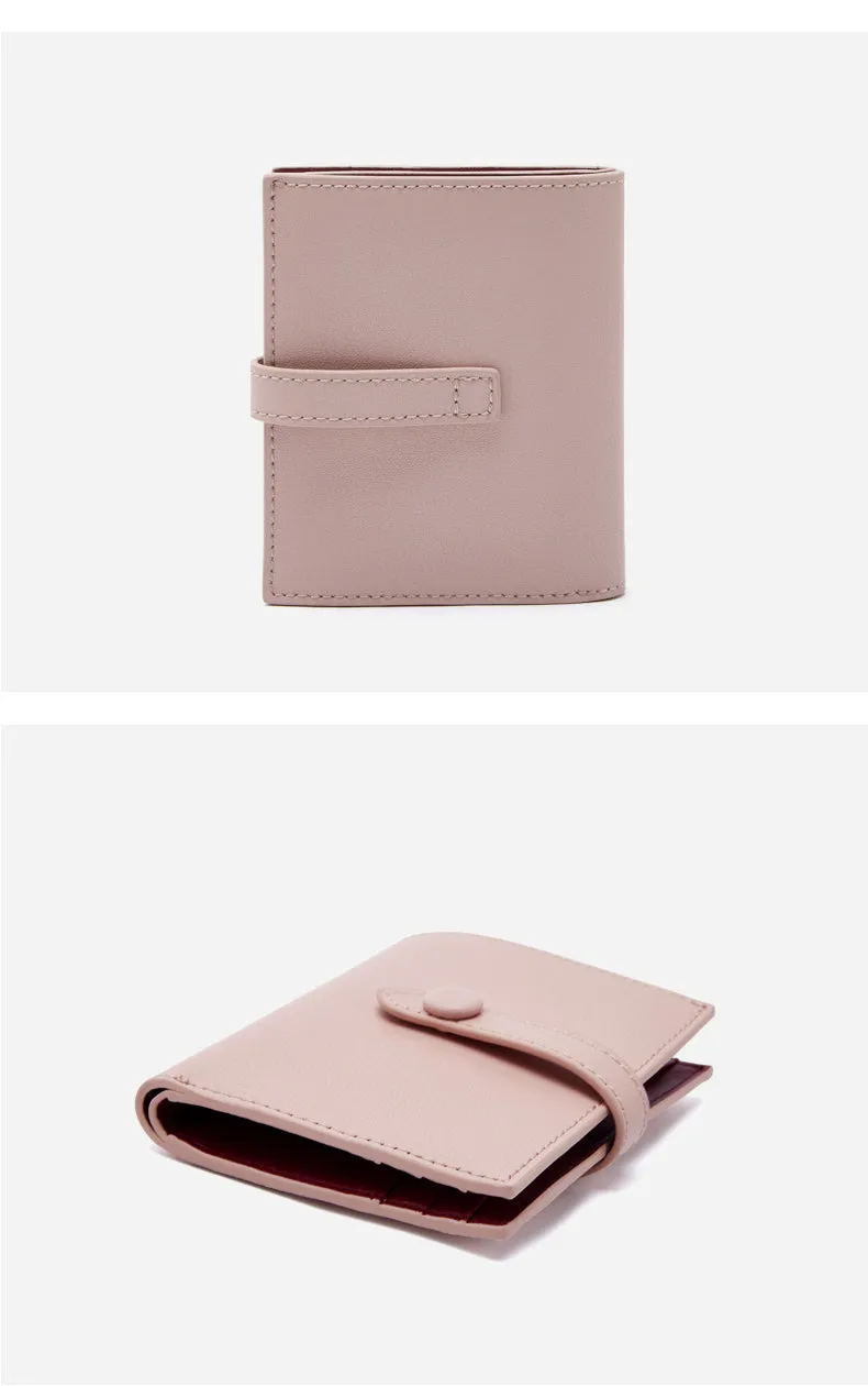Cute Women Pink Leather Small Wallet Billfold Vertical Card Wallet For Women
