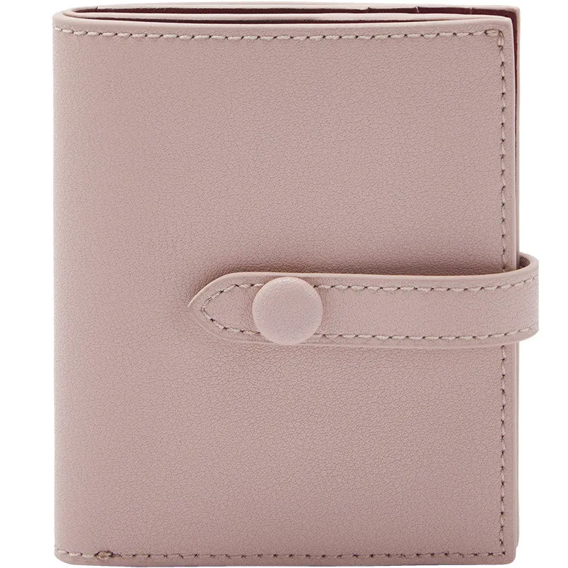 Cute Women Pink Leather Small Wallet Billfold Vertical Card Wallet For Women