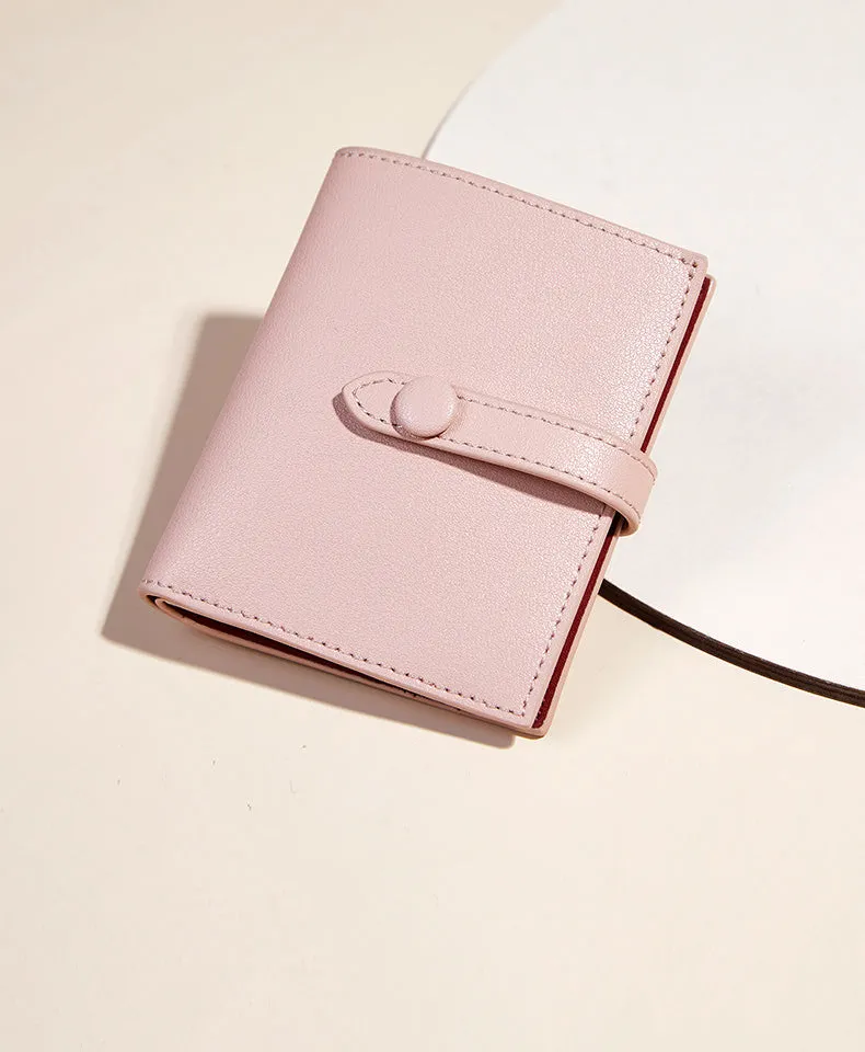 Cute Women Pink Leather Small Wallet Billfold Vertical Card Wallet For Women