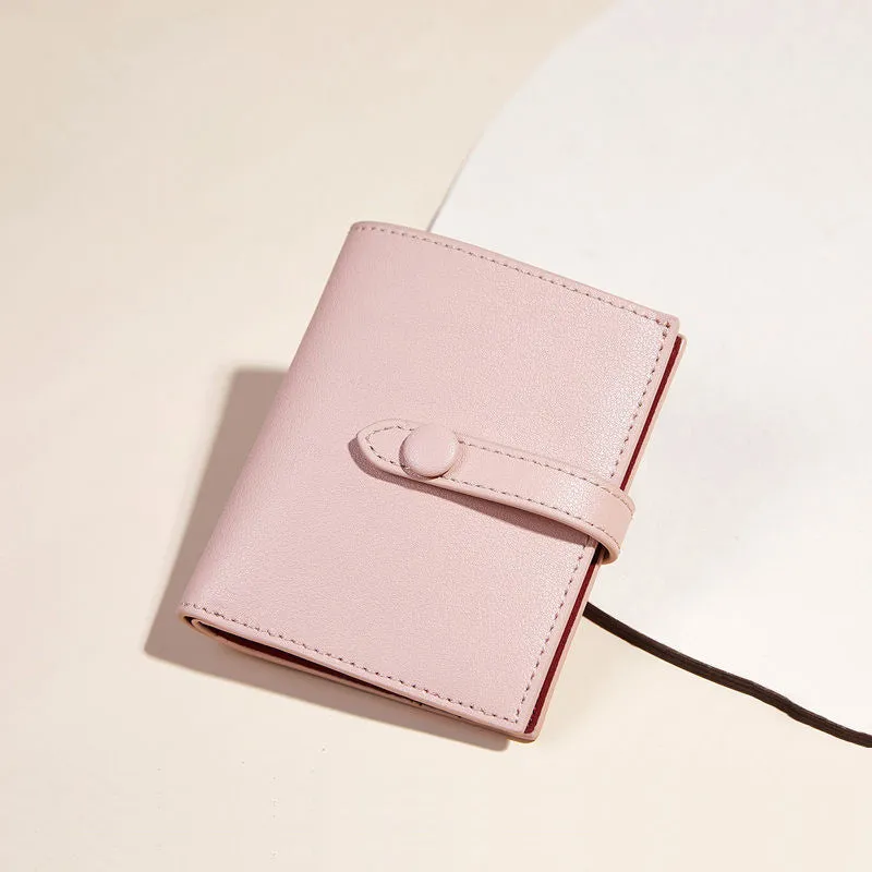 Cute Women Pink Leather Small Wallet Billfold Vertical Card Wallet For Women