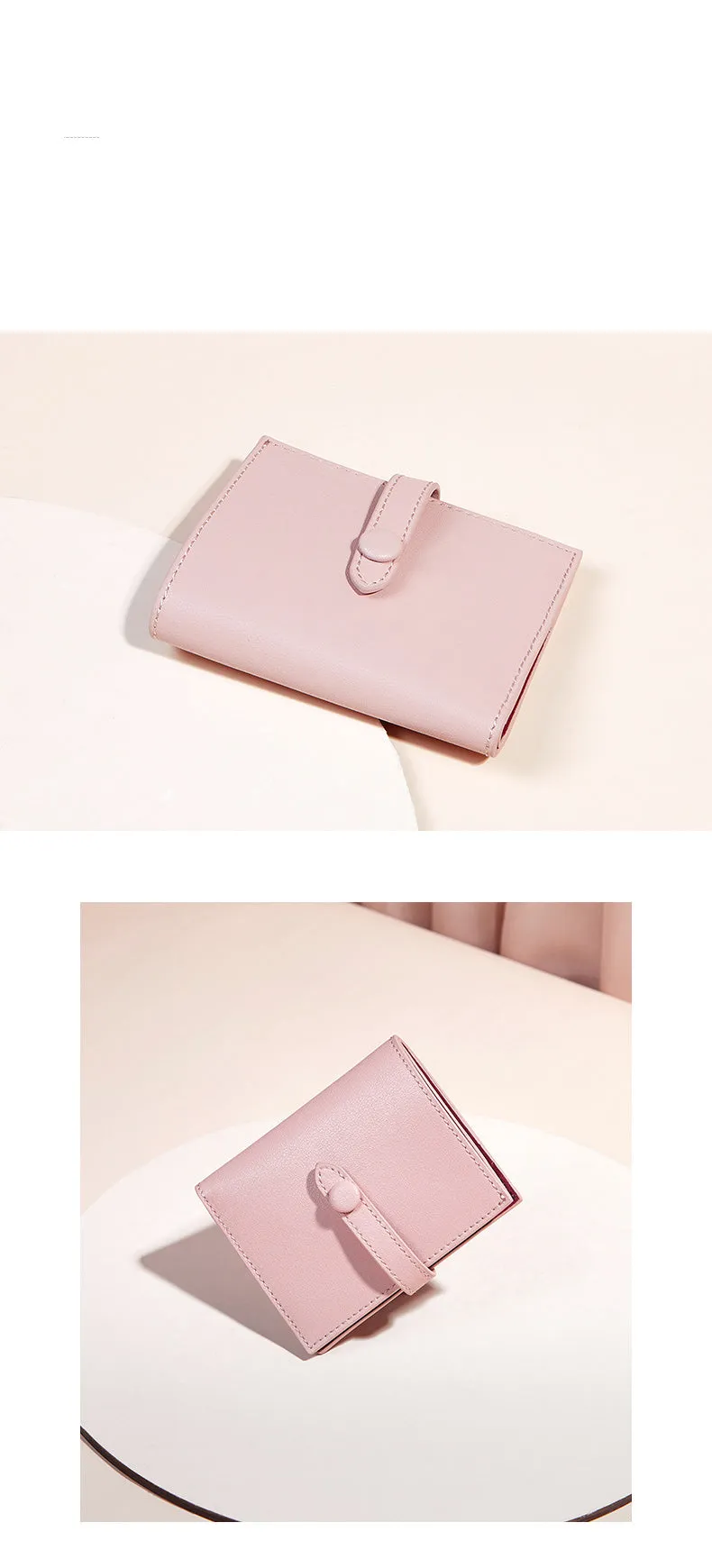 Cute Women Pink Leather Small Wallet Billfold Vertical Card Wallet For Women