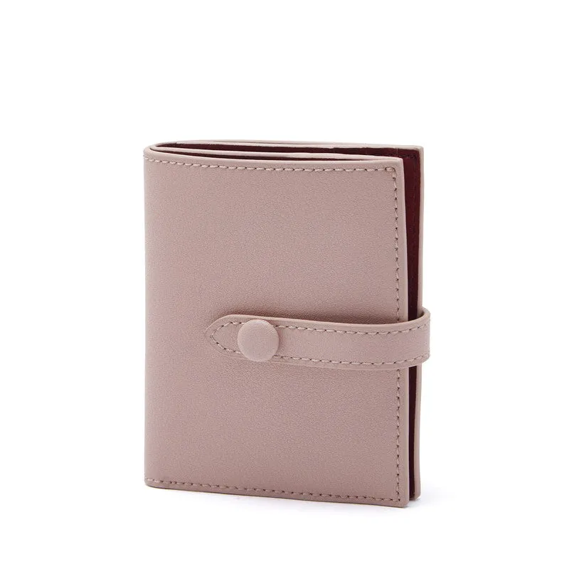 Cute Women Pink Leather Small Wallet Billfold Vertical Card Wallet For Women