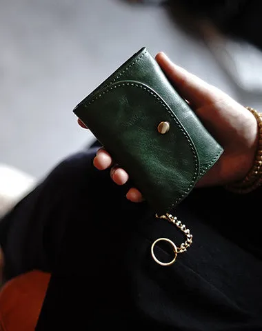 Cute Women Red Leather Mini Wallet with Keychain Billfold Minimalist Coin Wallet Small Zip Change Wallet For Women