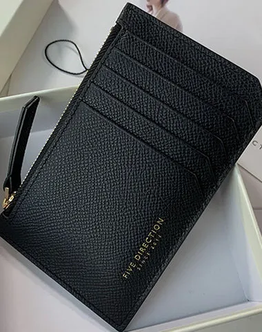 Cute Women Red Leather Slim Card Holder Card Wallet Zipper Change Wallet For Women