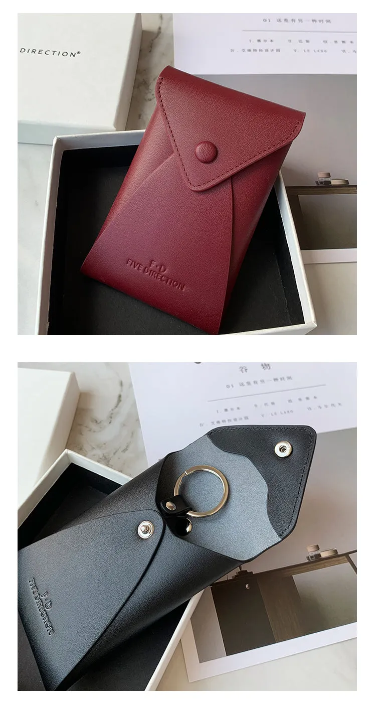 Cute Women Red Leather Slim Key Wallet Keychain with Wallet Coin Change Wallet For Women