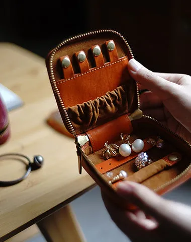 Cute Women Red Leather Small Jewelry Organizer Mini Jewelry Portable Jewelry Storage Box For Women