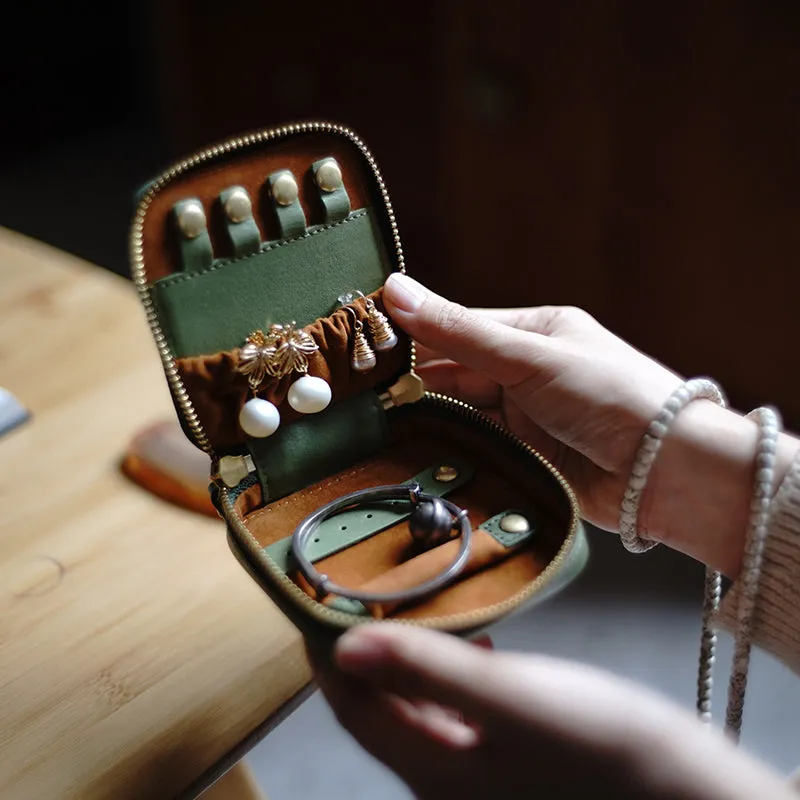Cute Women Red Leather Small Jewelry Organizer Mini Jewelry Portable Jewelry Storage Box For Women