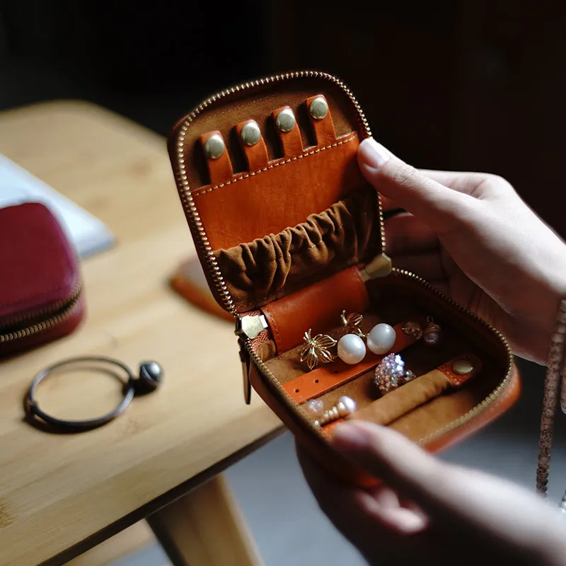 Cute Women Red Leather Small Jewelry Organizer Mini Jewelry Portable Jewelry Storage Box For Women