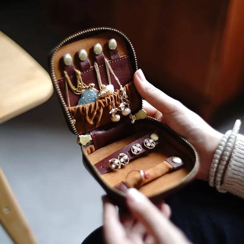 Cute Women Red Leather Small Jewelry Organizer Mini Jewelry Portable Jewelry Storage Box For Women