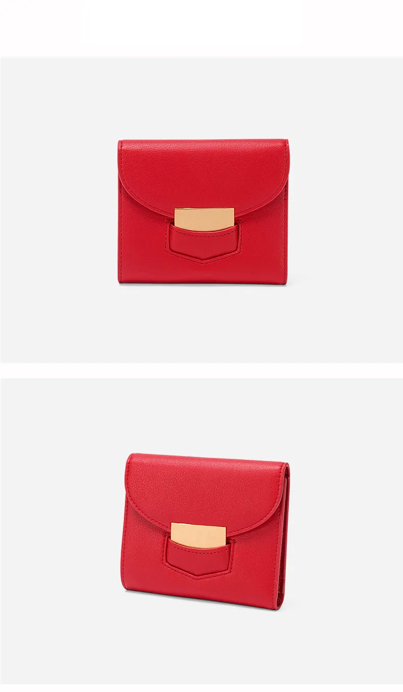 Cute Women Red Vegan Leather Small Wallet Billfold Vertical Red Card Wallet For Women