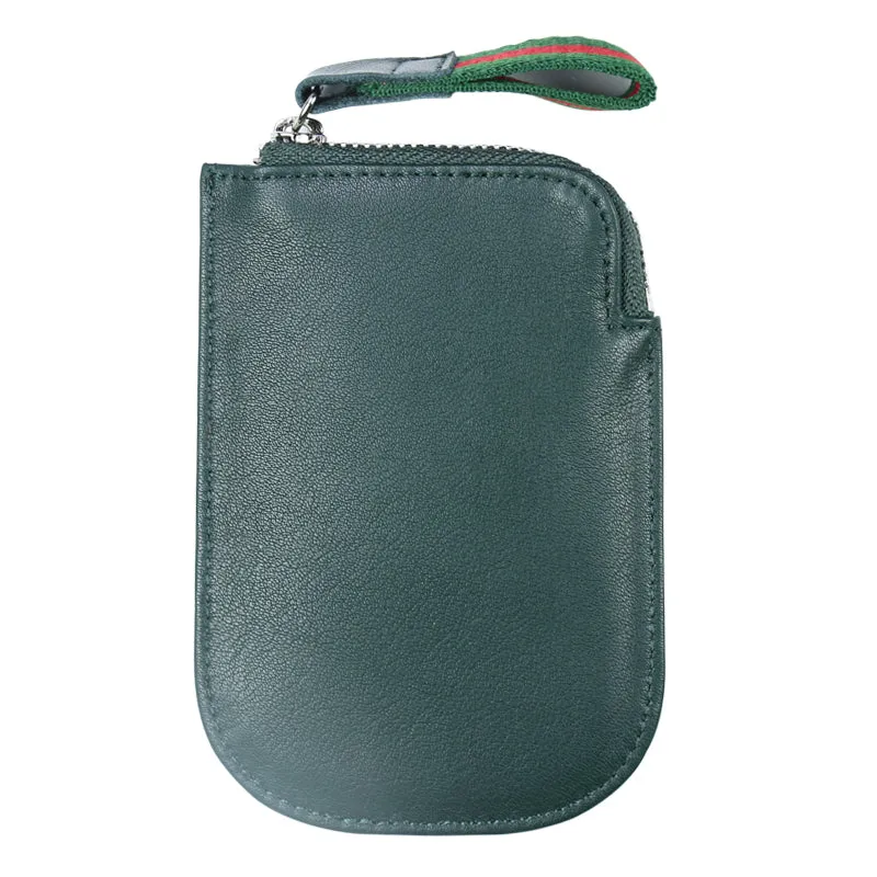 Cute Women Slim Green Leather Mini Zip Coin Wallet Small Zip Change Wallet For Women