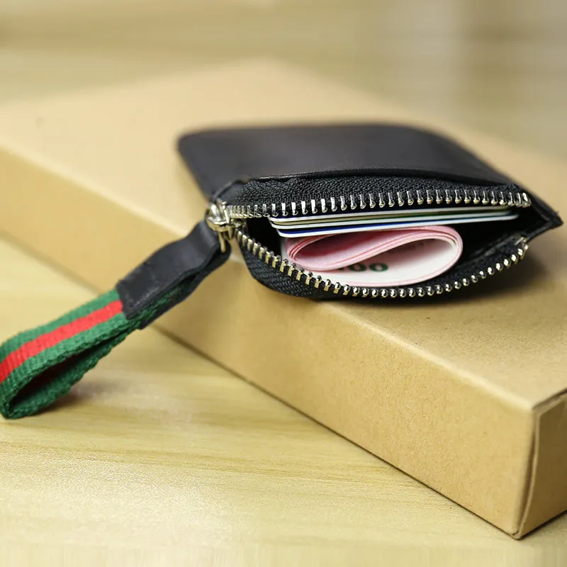 Cute Women Slim Green Leather Mini Zip Coin Wallet Small Zip Change Wallet For Women