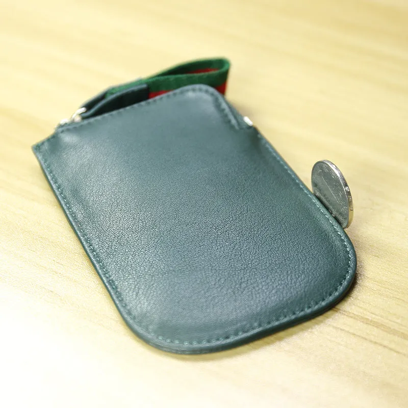 Cute Women Slim Green Leather Mini Zip Coin Wallet Small Zip Change Wallet For Women