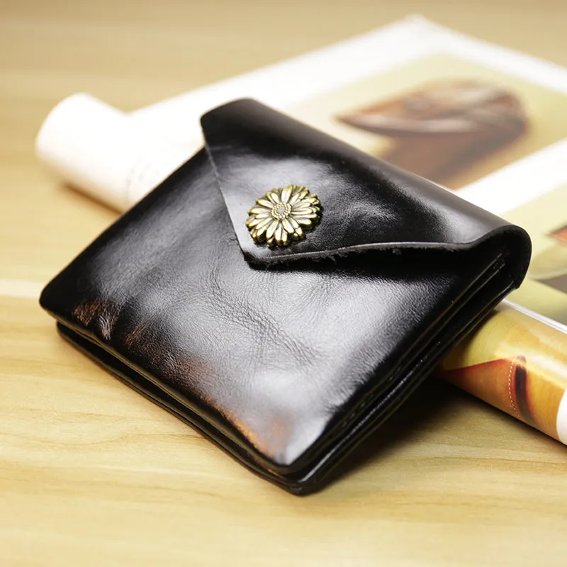Cute Women Sunflower Brown Leather Mini Billfold Wallet Coin Wallets Slim Change Wallets For Women