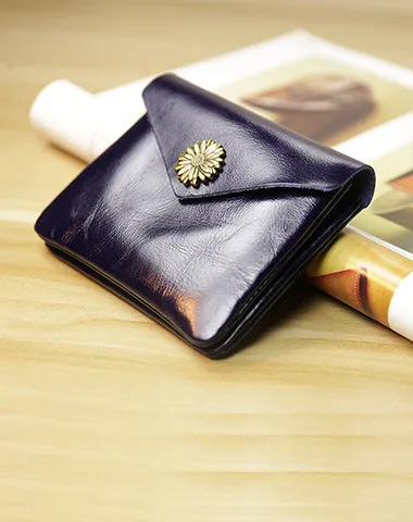 Cute Women Sunflower Brown Leather Mini Billfold Wallet Coin Wallets Slim Change Wallets For Women