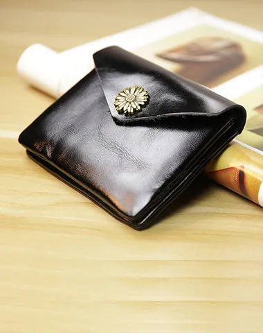 Cute Women Sunflower Brown Leather Mini Billfold Wallet Coin Wallets Slim Change Wallets For Women
