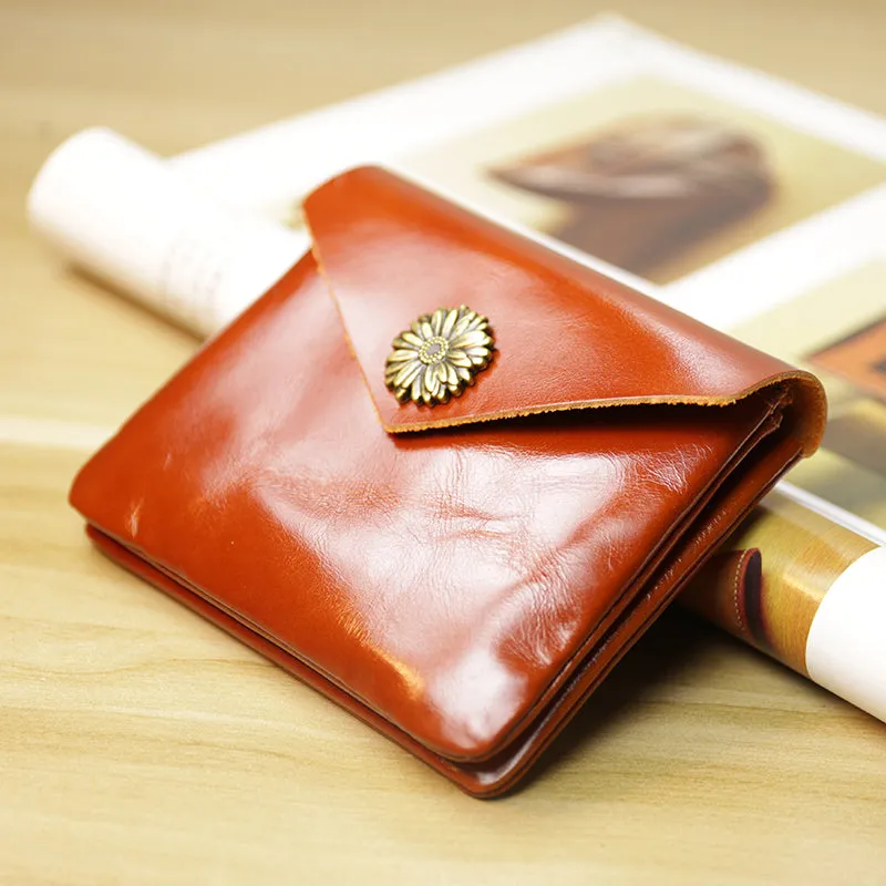 Cute Women Sunflower Brown Leather Mini Billfold Wallet Coin Wallets Slim Change Wallets For Women