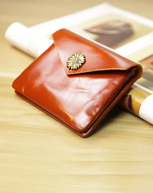 Cute Women Sunflower Brown Leather Mini Billfold Wallet Coin Wallets Slim Change Wallets For Women
