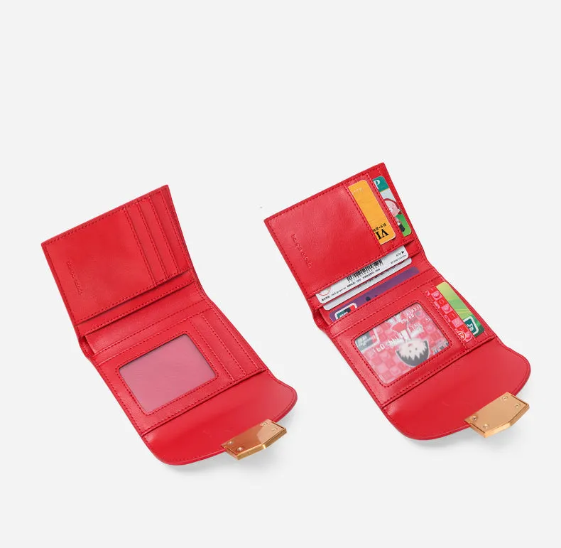 Cute Women Vegan Leather Small Wallet Billfold Vertical Red Card Wallet For Women