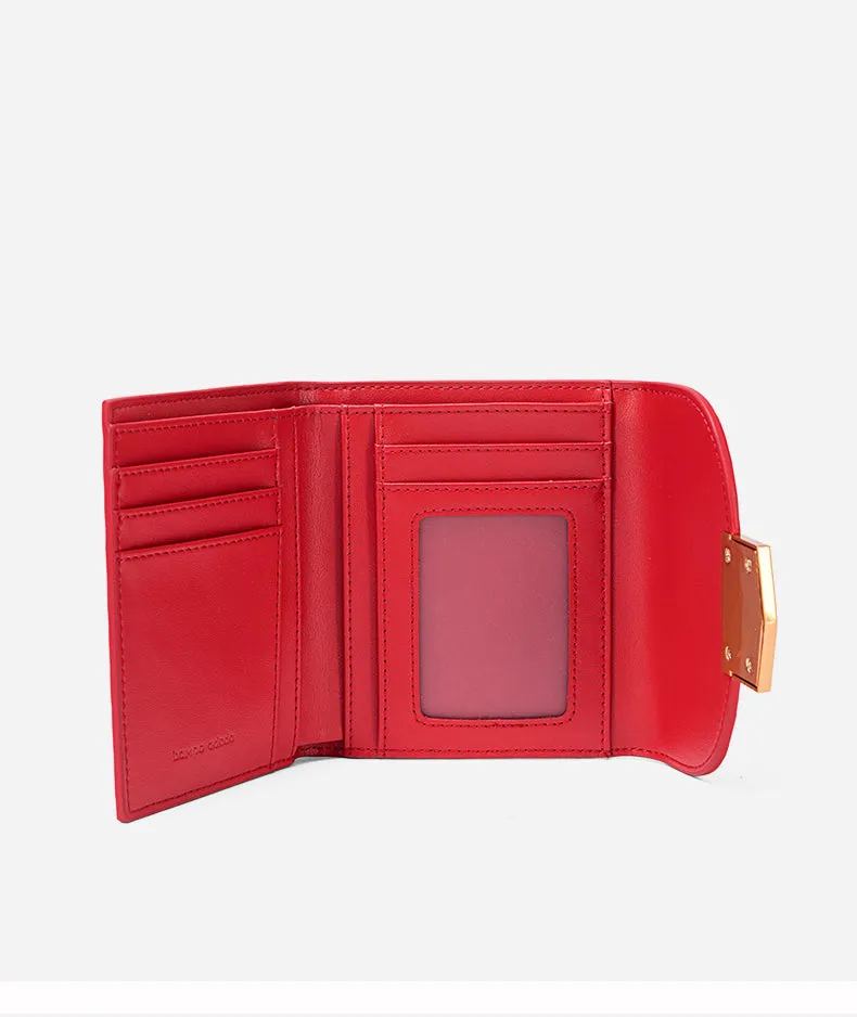 Cute Women Vegan Leather Small Wallet Billfold Vertical Red Card Wallet For Women