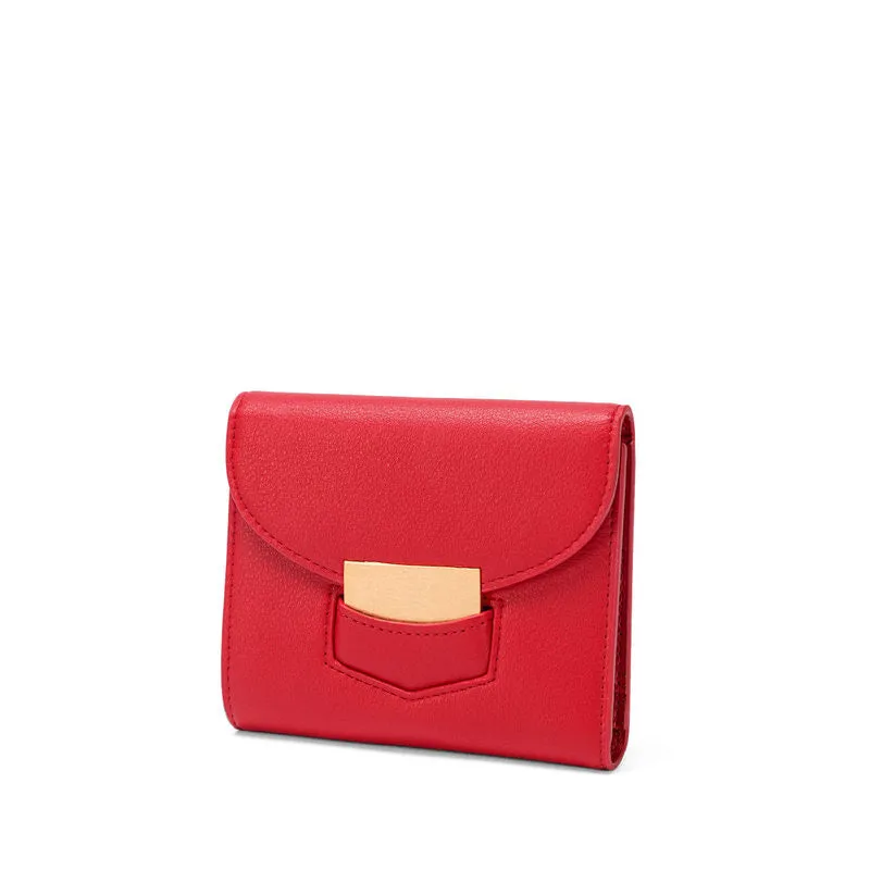 Cute Women Vegan Leather Small Wallet Billfold Vertical Red Card Wallet For Women
