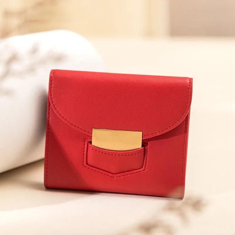 Cute Women Vegan Leather Small Wallet Billfold Vertical Red Card Wallet For Women