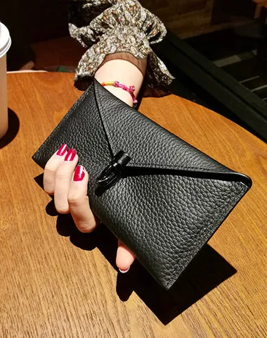 Cute Womens Gray Leather Envelope Wallet Slim Clutch Purse Checkbook Long Wallet for Women