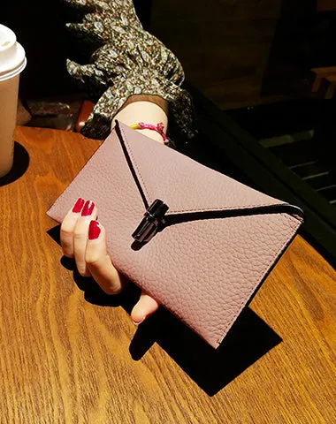 Cute Womens Gray Leather Envelope Wallet Slim Clutch Purse Checkbook Long Wallet for Women