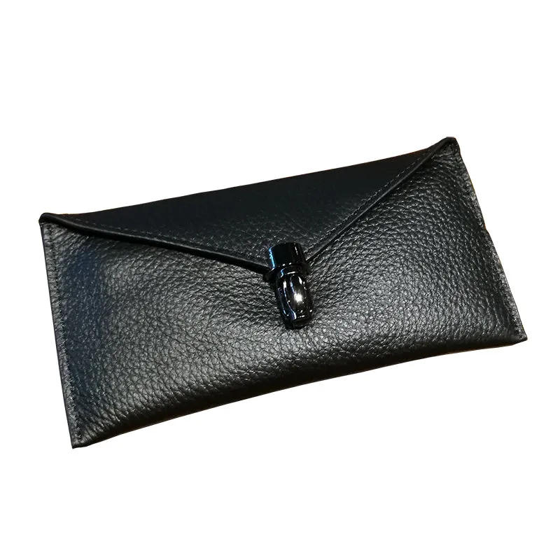 Cute Womens Gray Leather Envelope Wallet Slim Clutch Purse Checkbook Long Wallet for Women