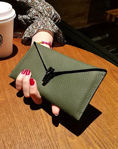 Cute Womens Gray Leather Envelope Wallet Slim Clutch Purse Checkbook Long Wallet for Women