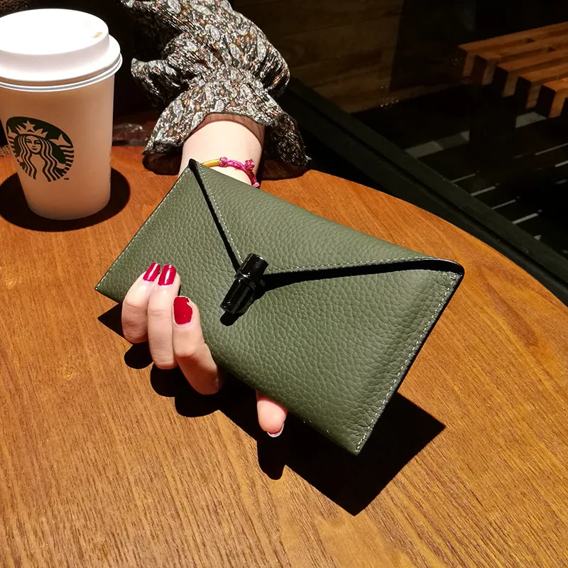 Cute Womens Pink Leather Envelope Wallet Slim Clutch Purse Checkbook Long Wallet for Women