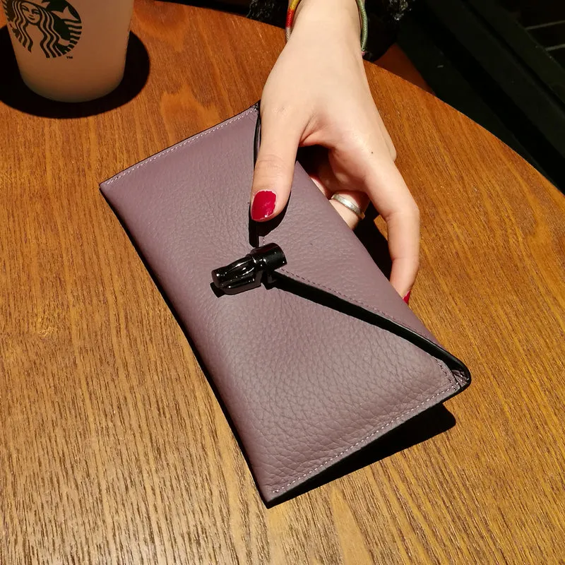 Cute Womens Pink Leather Envelope Wallet Slim Clutch Purse Checkbook Long Wallet for Women