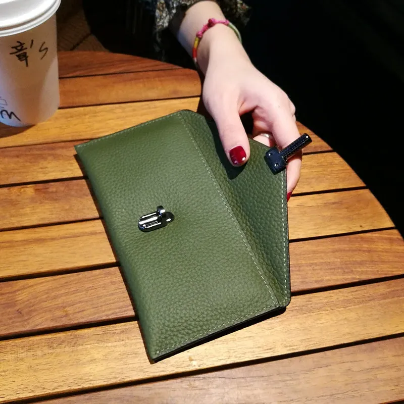 Cute Womens Pink Leather Envelope Wallet Slim Clutch Purse Checkbook Long Wallet for Women