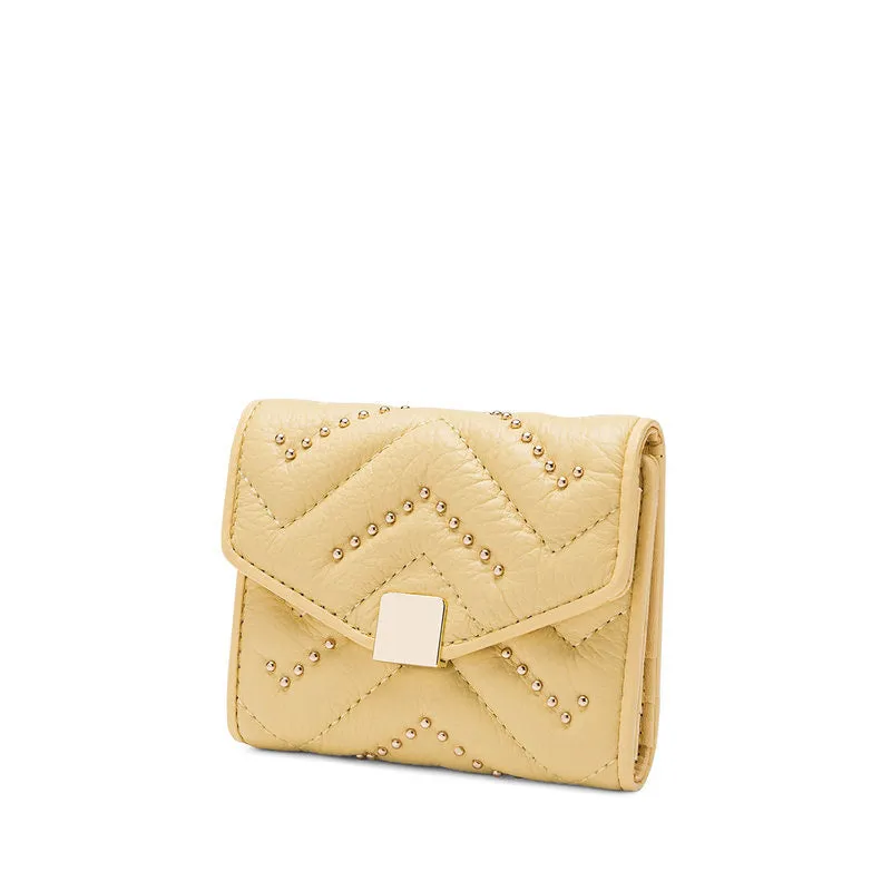 Cute Womens Pink Leather Small Wallet with Rivets Slim Billfold Small Wallet For Women