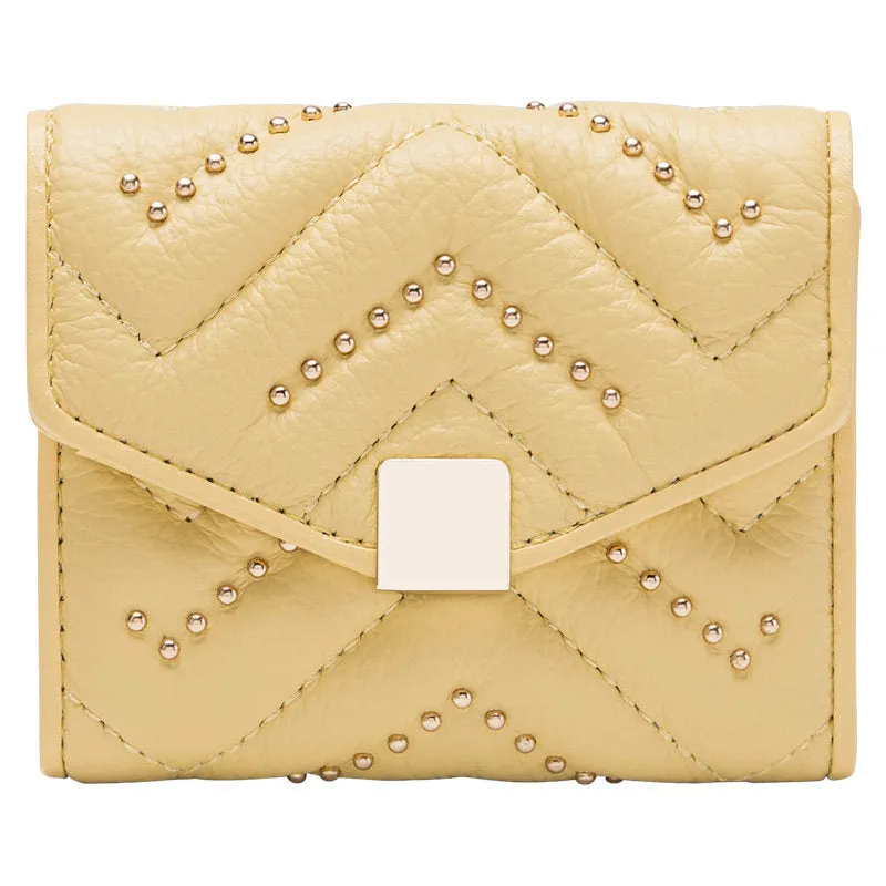 Cute Womens Pink Leather Small Wallet with Rivets Slim Billfold Small Wallet For Women