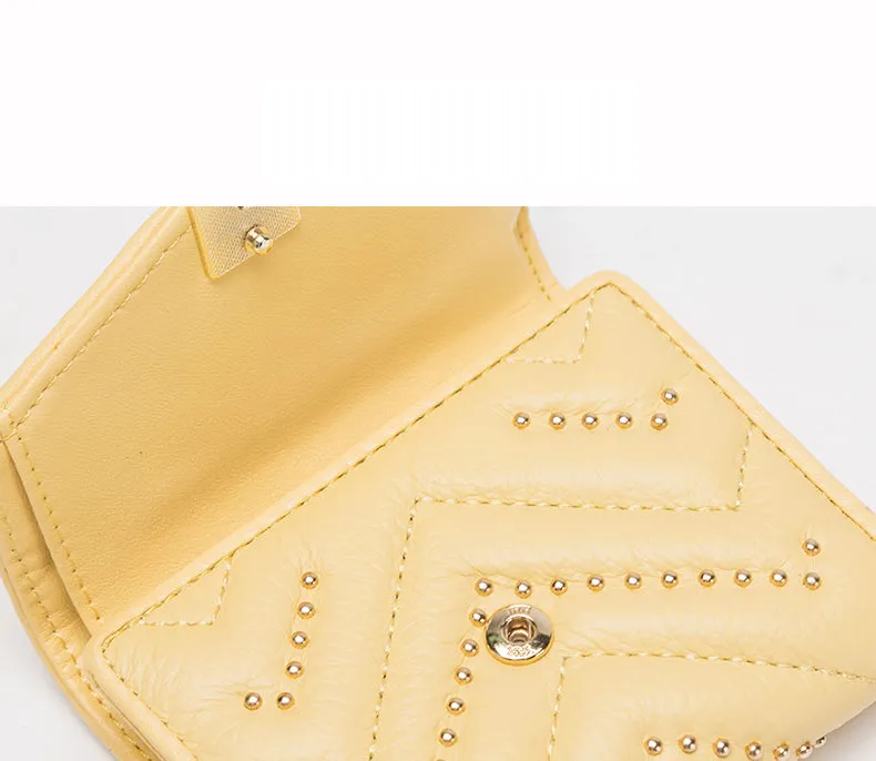 Cute Womens Pink Leather Small Wallet with Rivets Slim Billfold Small Wallet For Women