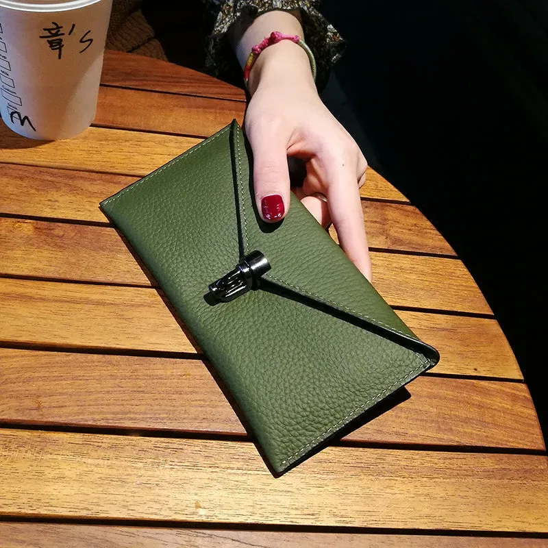 Cute Womens Purple Leather Envelope Wallet Slim Clutch Purse Checkbook Long Wallet for Women