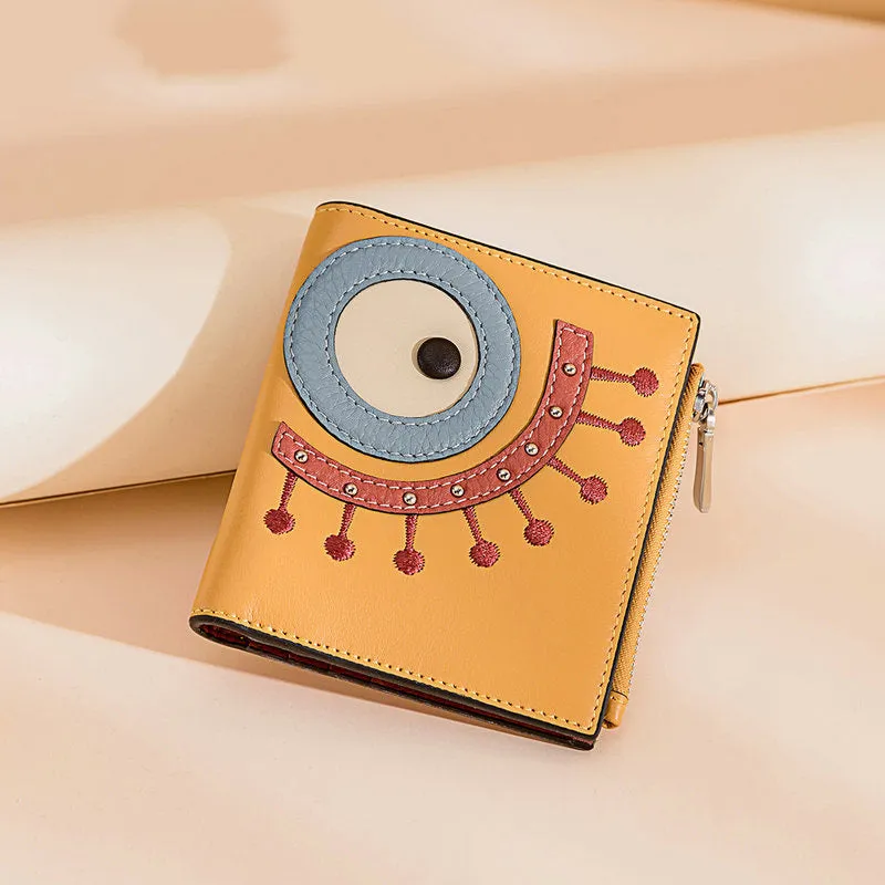Cutest Women Black Leather Card Holder Shining Eye Card Wallet Billfold Card Holder Credit Card Holder For Women