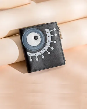 Cutest Women Black Leather Card Holder Shining Eye Card Wallet Billfold Card Holder Credit Card Holder For Women