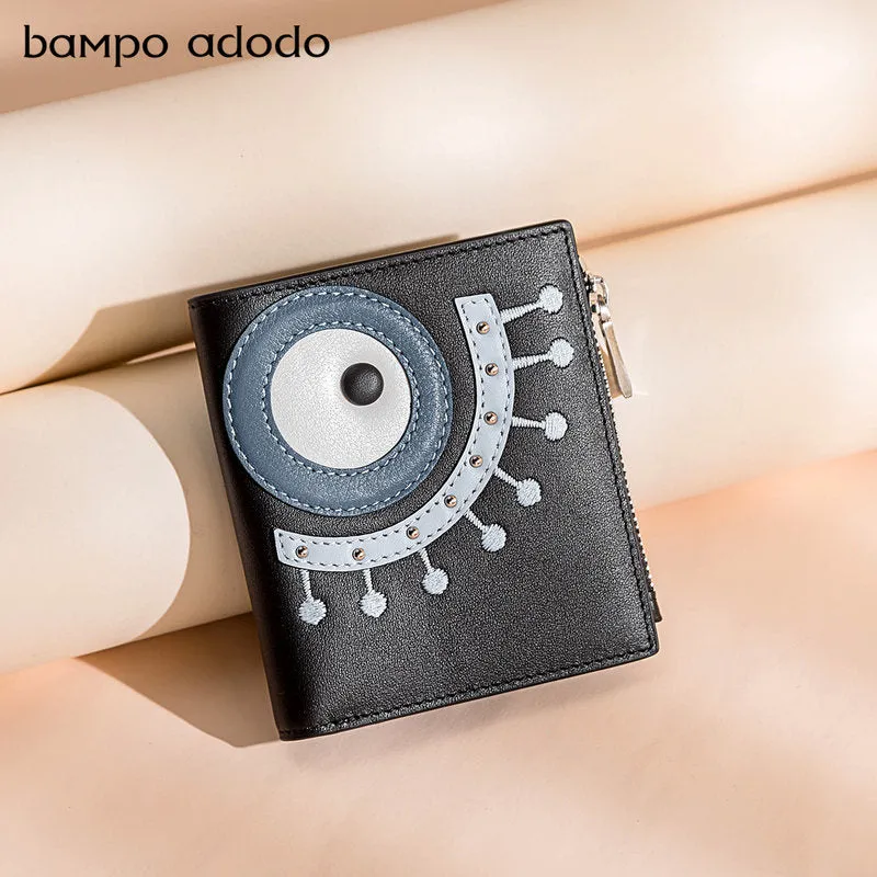 Cutest Women Black Leather Card Holder Shining Eye Card Wallet Billfold Card Holder Credit Card Holder For Women